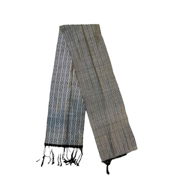 TerryO Handwoven Scarf Black White Fringe Geometric Unisex One Size - Picture 5 of 11